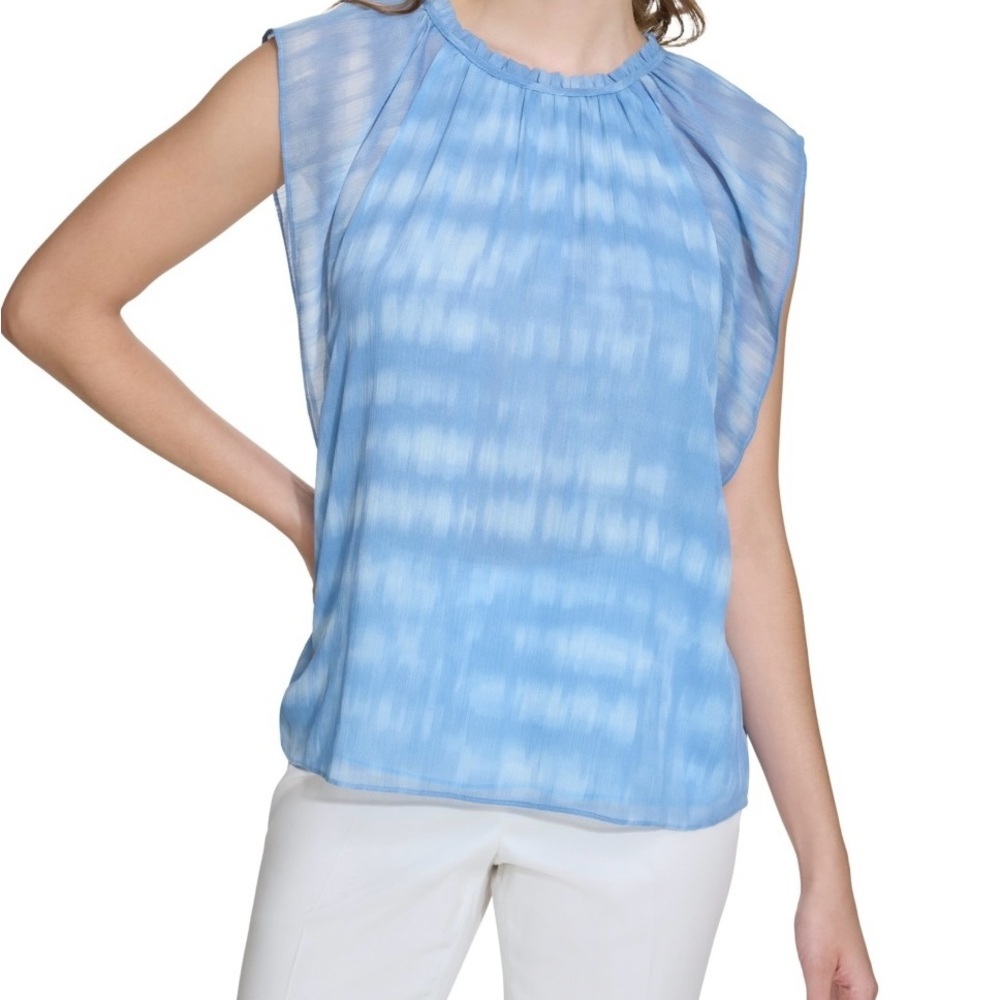 Calvin Klein Womens Ruffled Neck Workwear Pullover Top Size XL